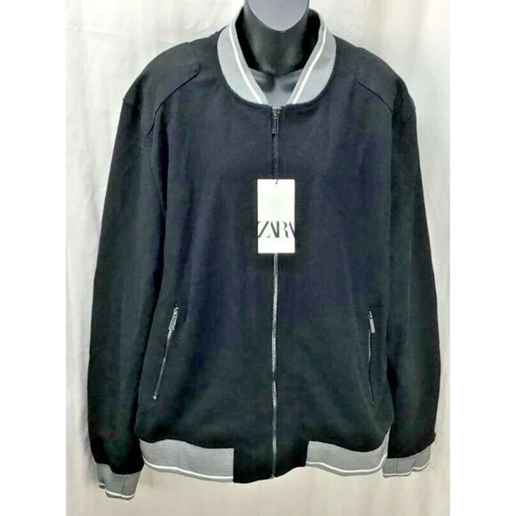 ZARA Coat Extra Extra Large XXL Black Crew Long Sleeve Zip Pockets Mens New B31 - Picture 1 of 6